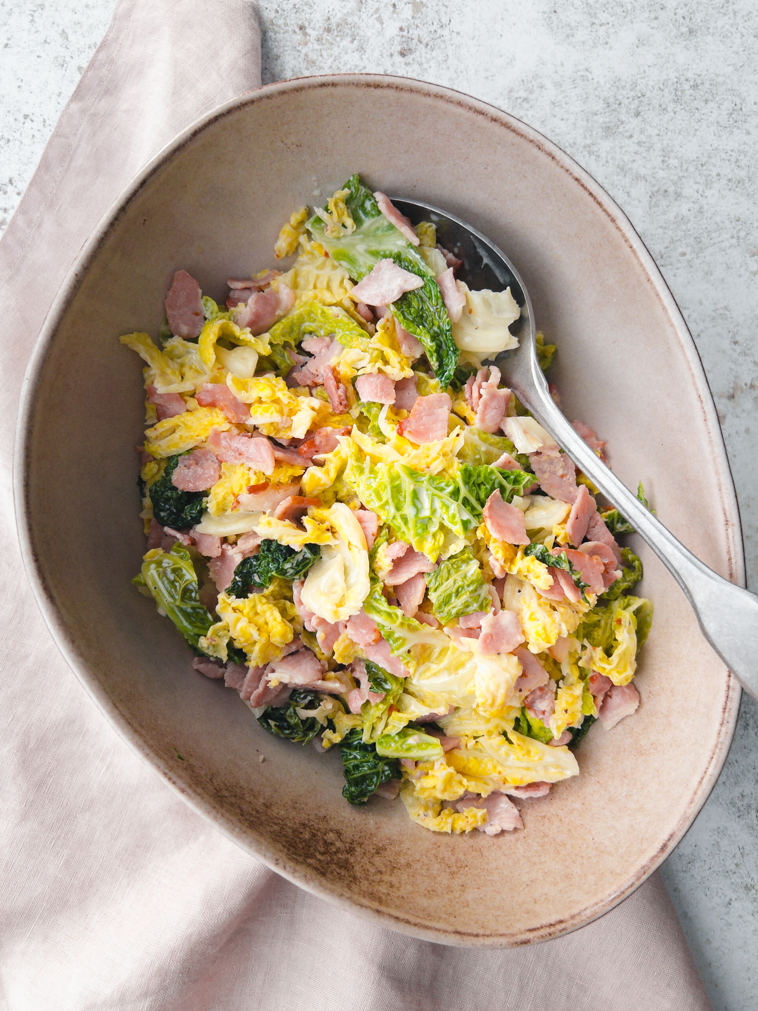 cabbage with bacon and cream - roast chicken side dish - family recipes
