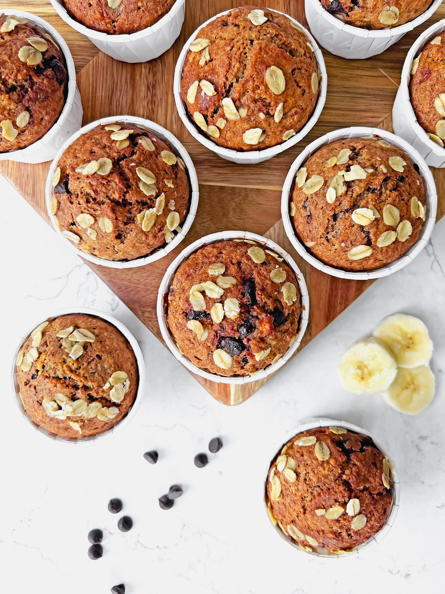 Banana Chocolate Chip Breakfast Muffins - low sugar