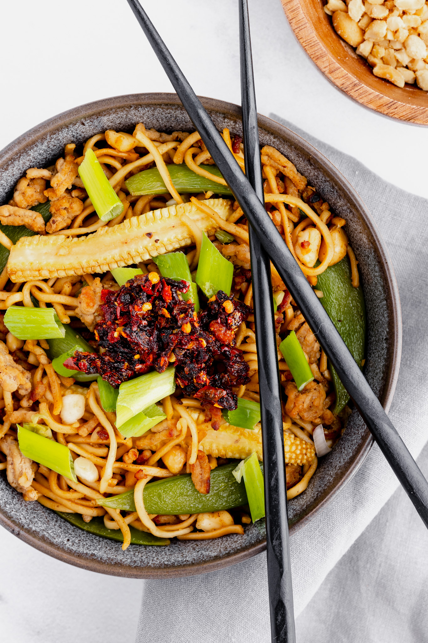 Hoisin Pork Noodles with crispy chilli oil