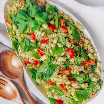 Tuna Pasta Salad (without mayo) with basil parsley dressing