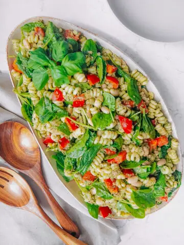 Tuna Pasta Salad (without mayo) with basil parsley dressing