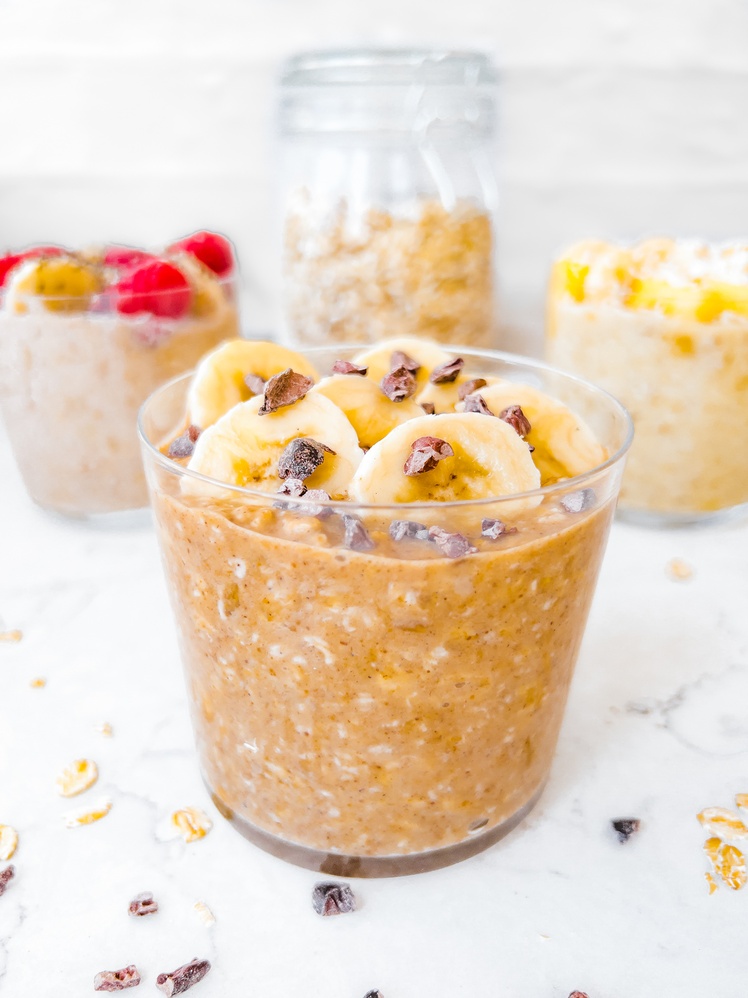 Banana Overnight Oats 3 ways - banana and peanut butter overnight oats