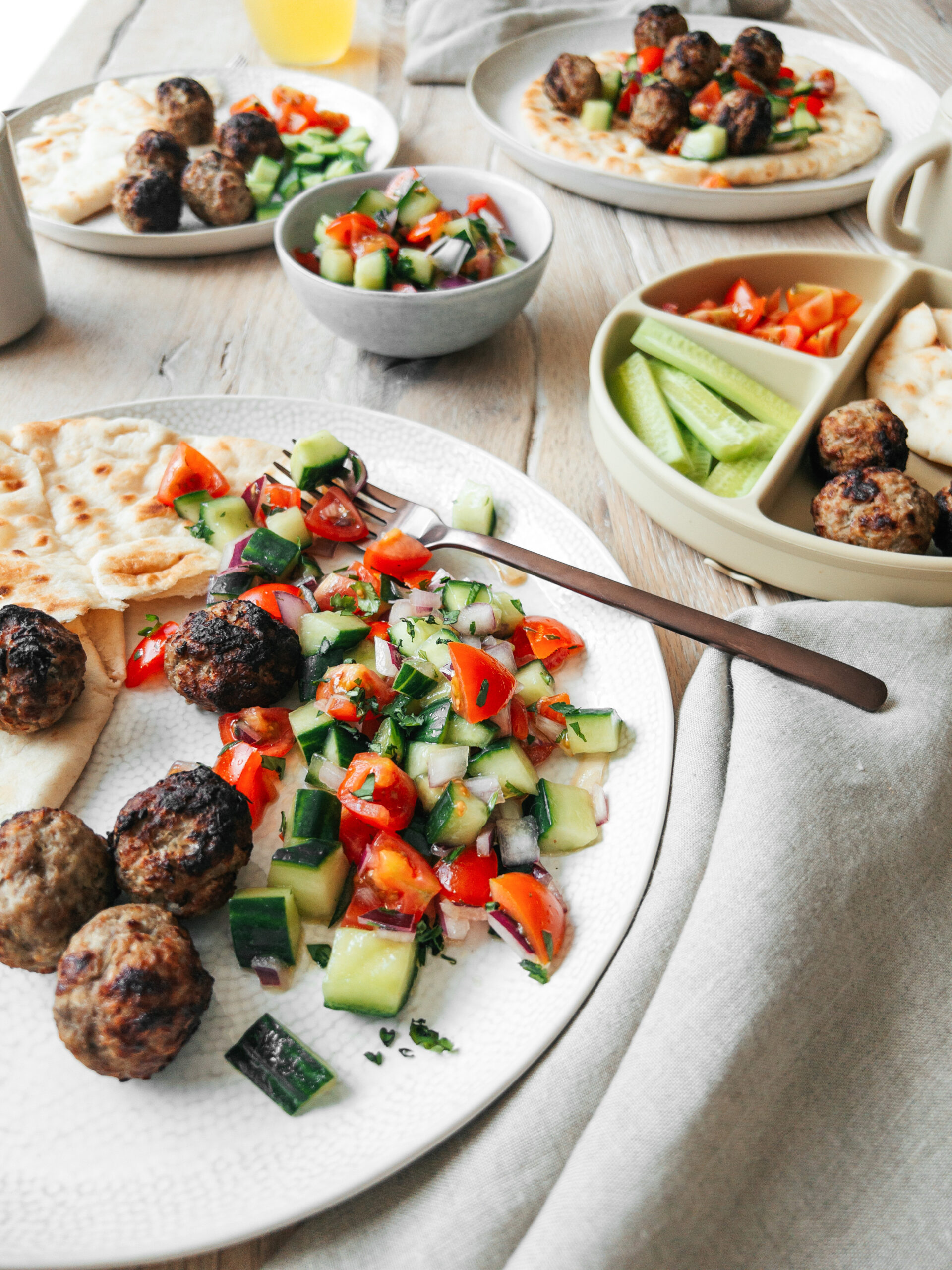 Lamb meatball and salad flatbreads