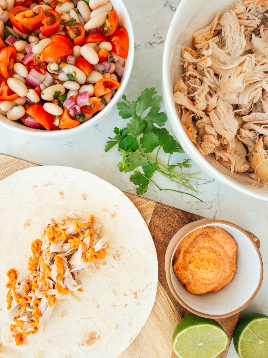 Shredded chicken salad wrap - family meals