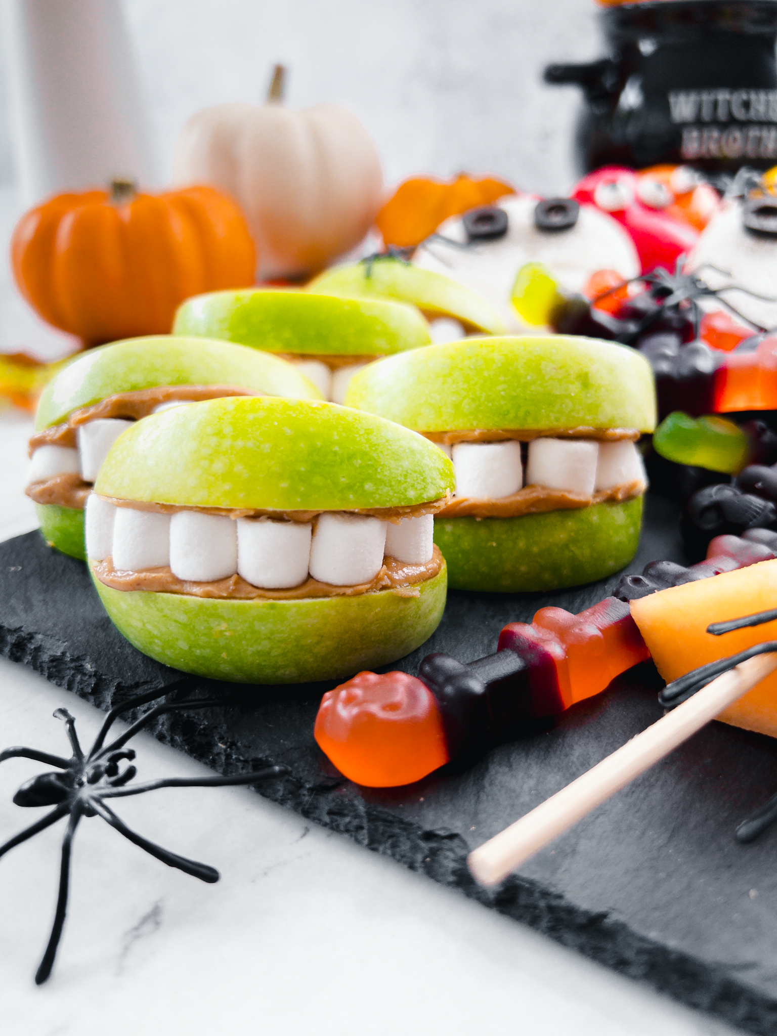 Halloween Snack Board for Kids - apple teeth and lips mouths