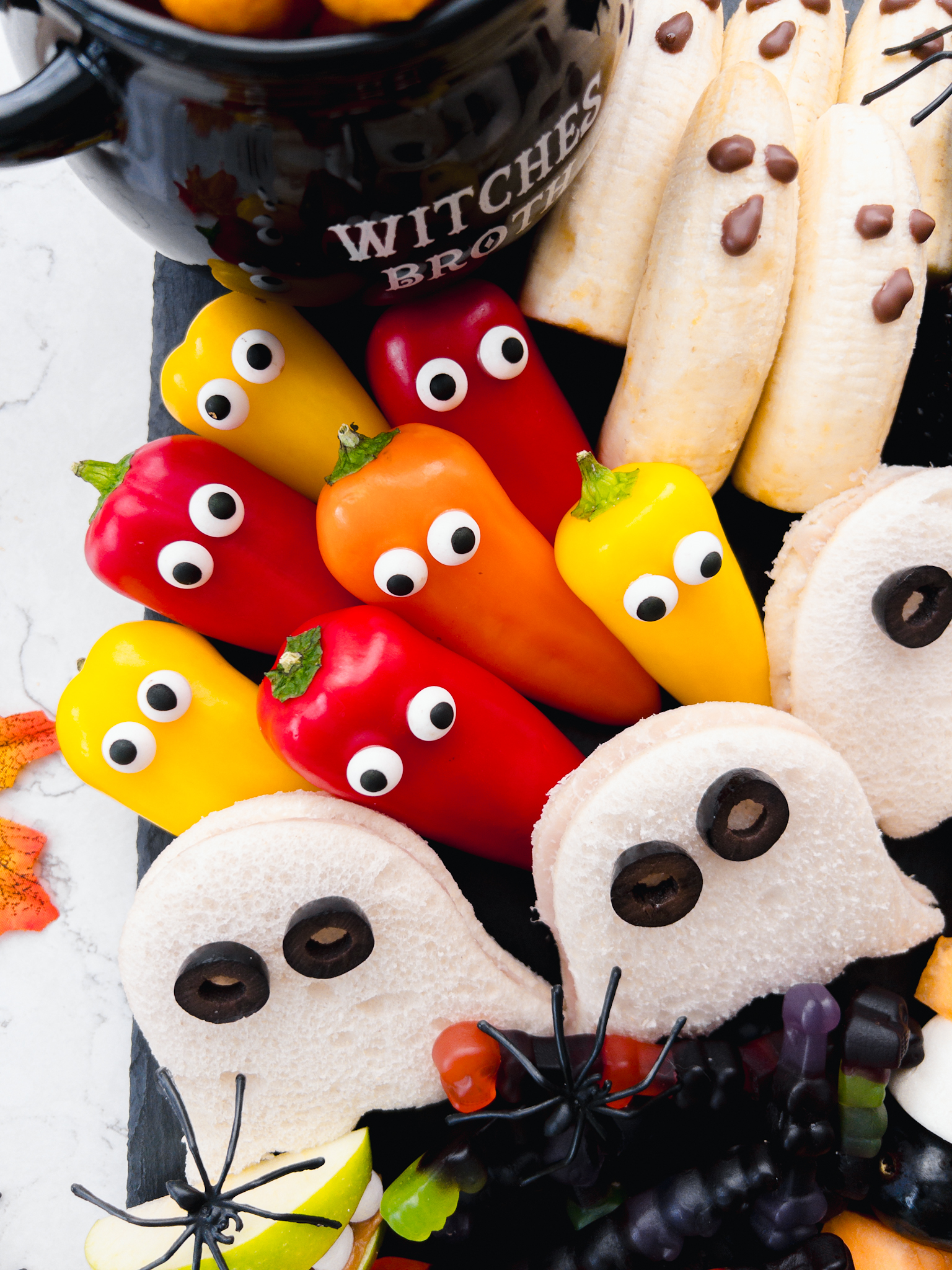 Halloween Snack Board for Kids - mini pepper ghouls