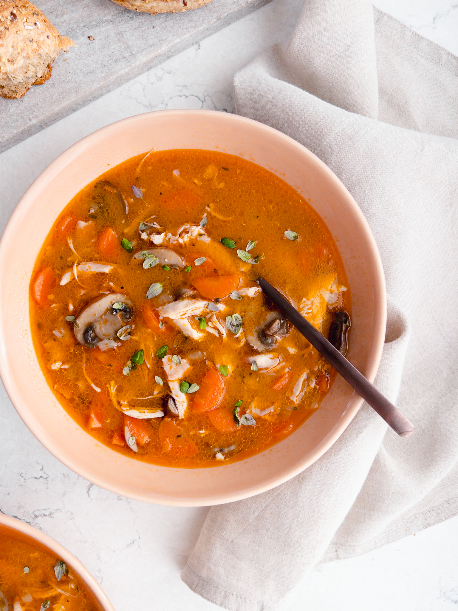 Chicken and Bacon Soup with mushrooms