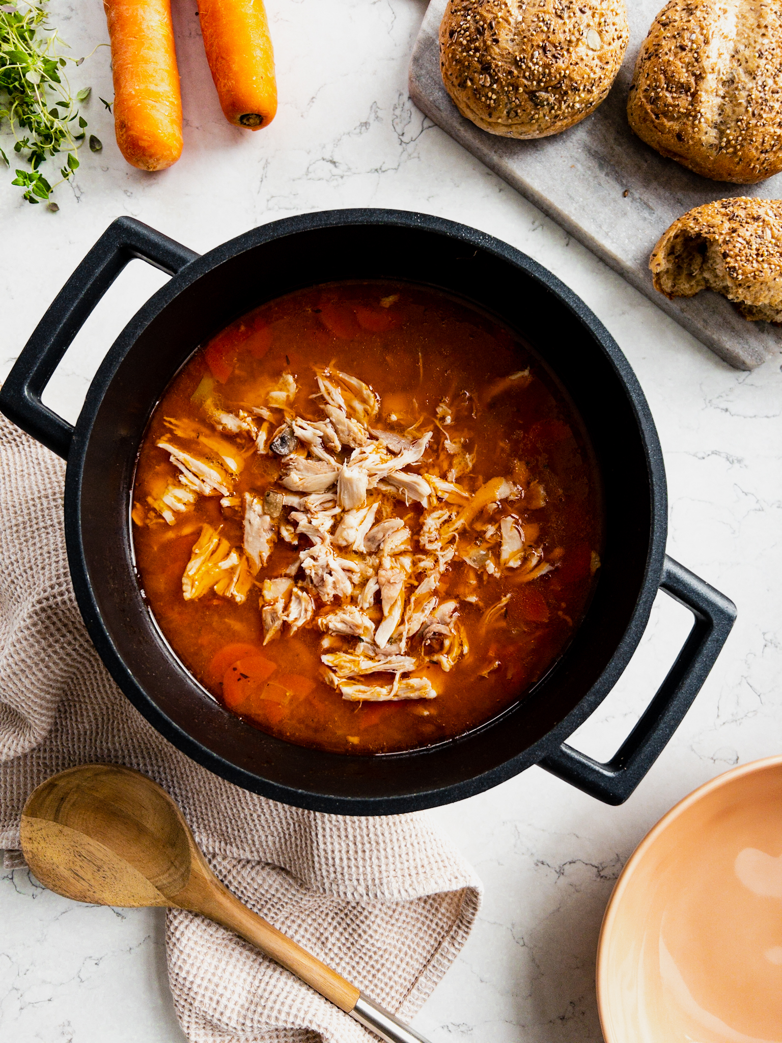 Chicken Bacon & Vegetable Soup - shredded chicken