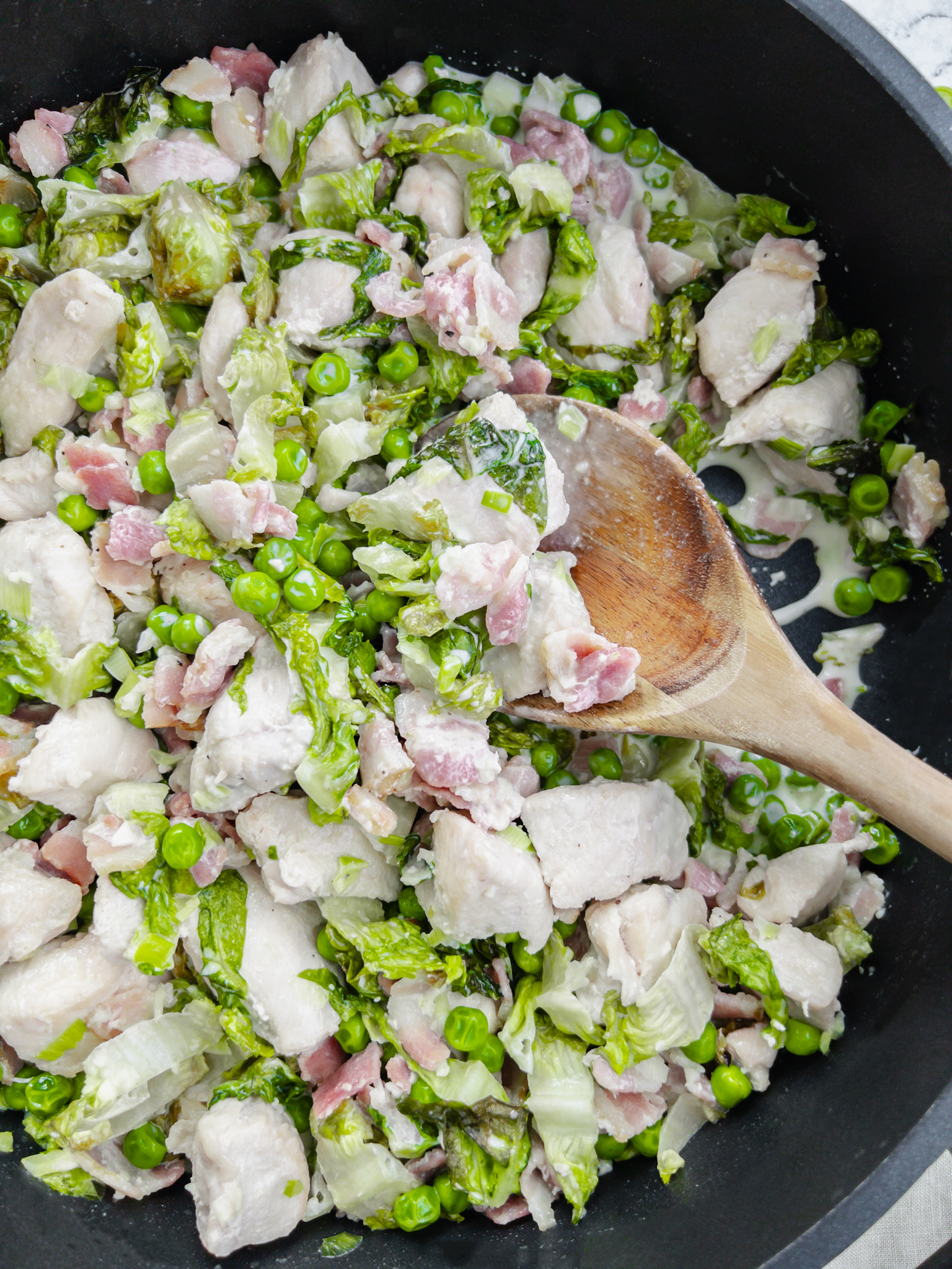Creamy Bacon Chicken and Lettuce - with peas - family meals