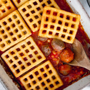 Meatball Baked Bean and Potato Waffle Pie - family meals