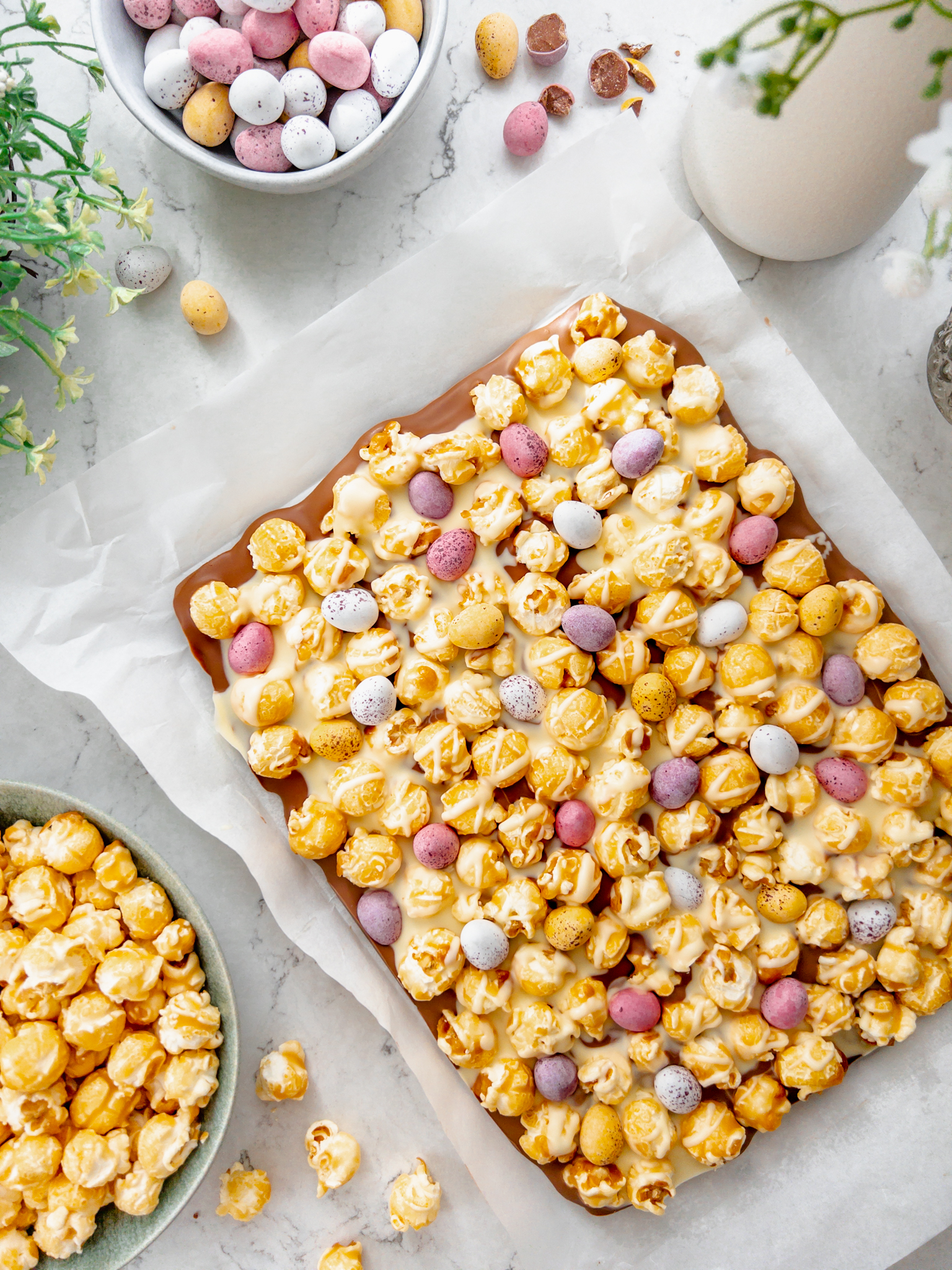 Easter Chocolate Bark with Popcorn and Mini Eggs - family recipes