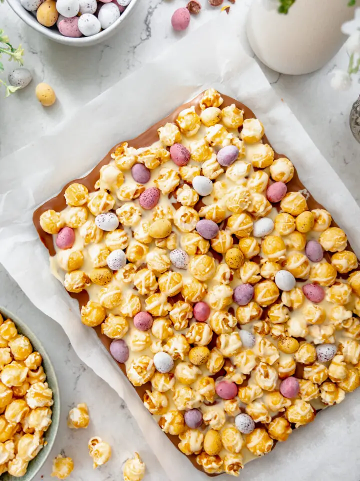 Mini Egg Popcorn Bark - Family recipes