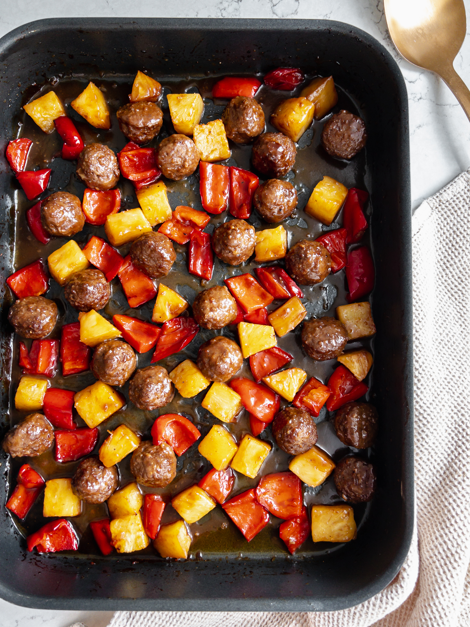 Easy Hawaiian Meatballs Traybake - Family Meals