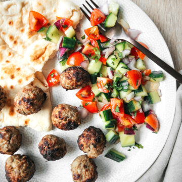 Lamb Meatballs with Shirazi Salad and flatbread - family meals