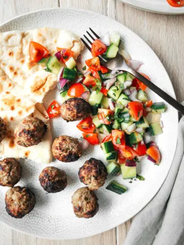 Lamb Meatballs with Shirazi Salad and flatbread - family meals