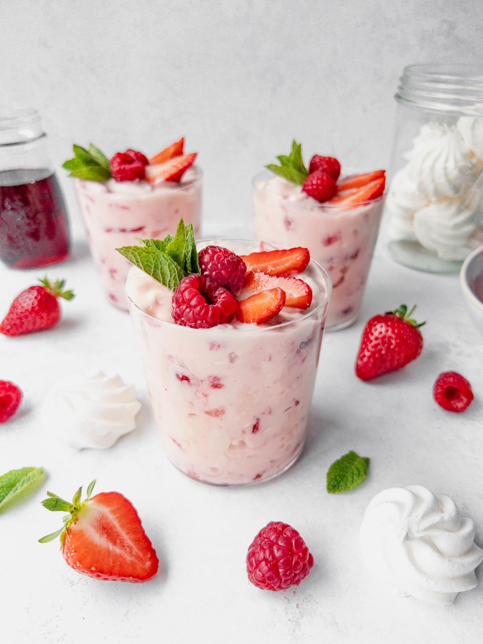 Quick Eton Mess with ready made meringue and shop bought strawberry sauce - family recipes