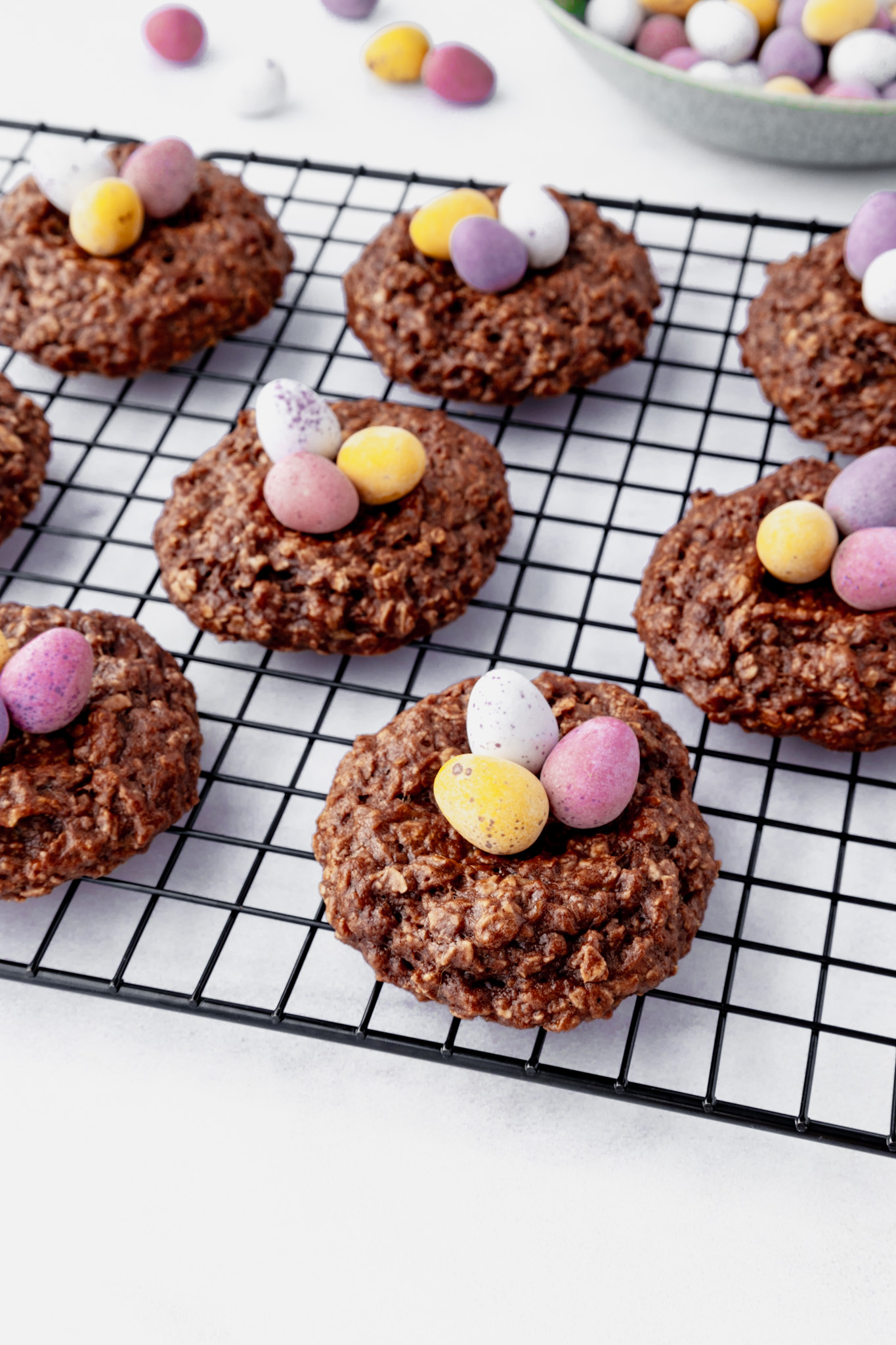 Healthy Easy Easter Cookies - birds nest cookies with mini eggs