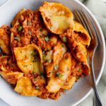 Slow Cooker Mince Pasta Bake - creamy beef and tomato sauce with cheese