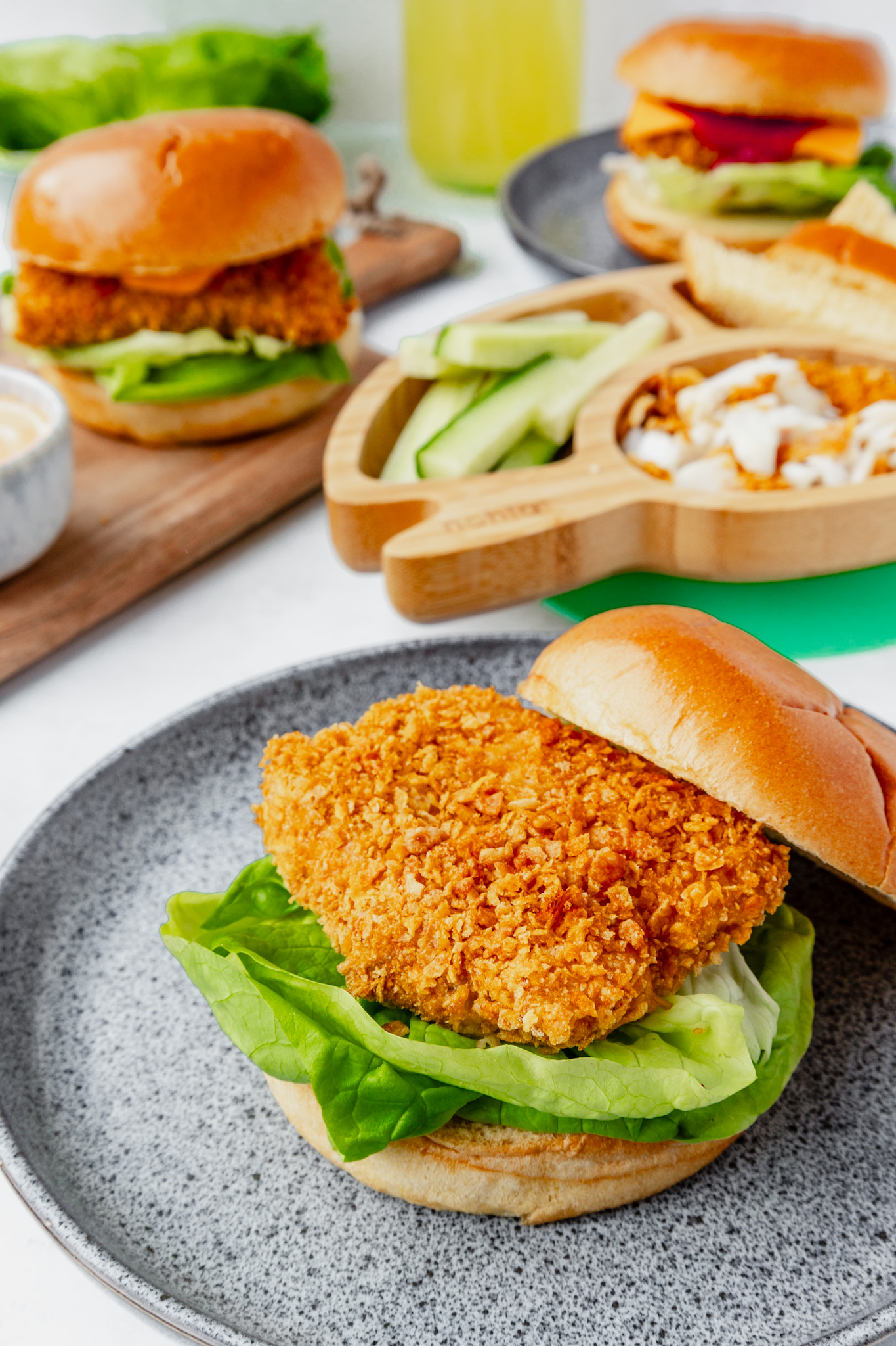 Cod Fillet Burger with Cornflake Crust cook in air fryer or oven bake