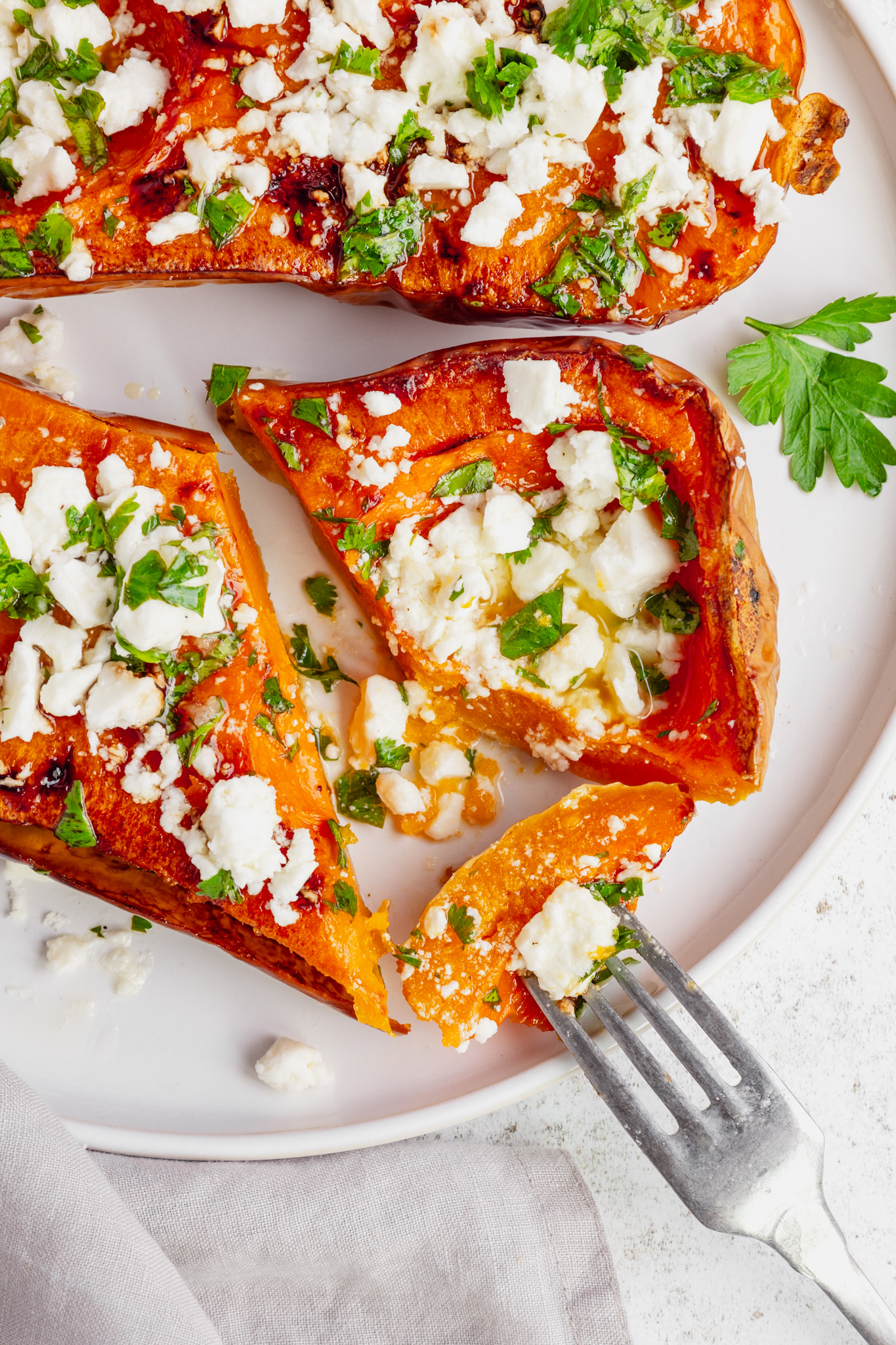 Baked Butternut Squash with Feta and lemon herb dressing - vegetarian recipes