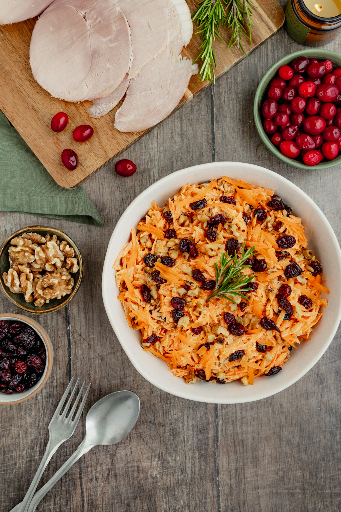 Christmas Carrot Salad with dried cranberries and walnuts