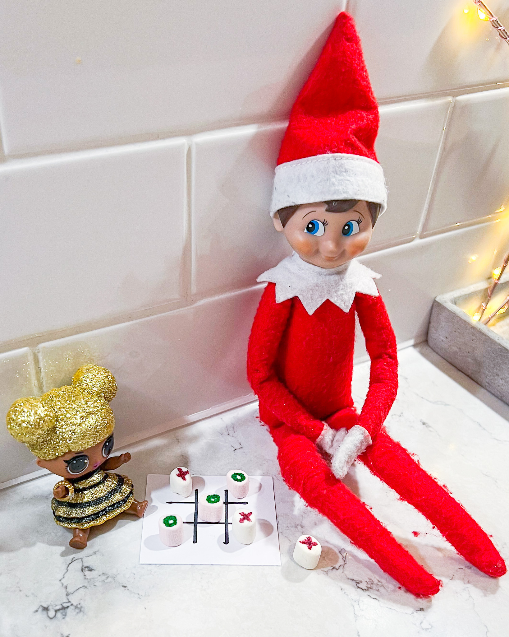 Elf on the shelf tic tac toe idea