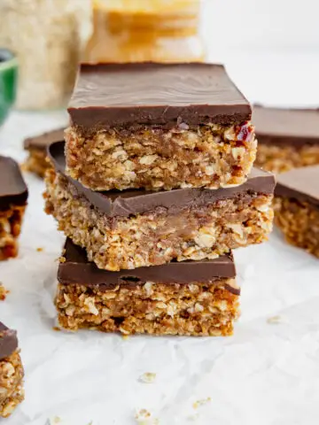 peanut butter date oat bars - with chocolate