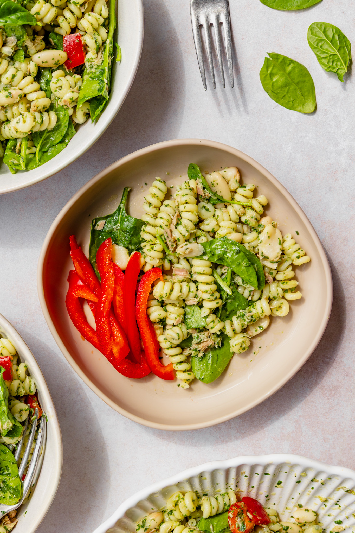 Tuna pasta salad in a baby plate