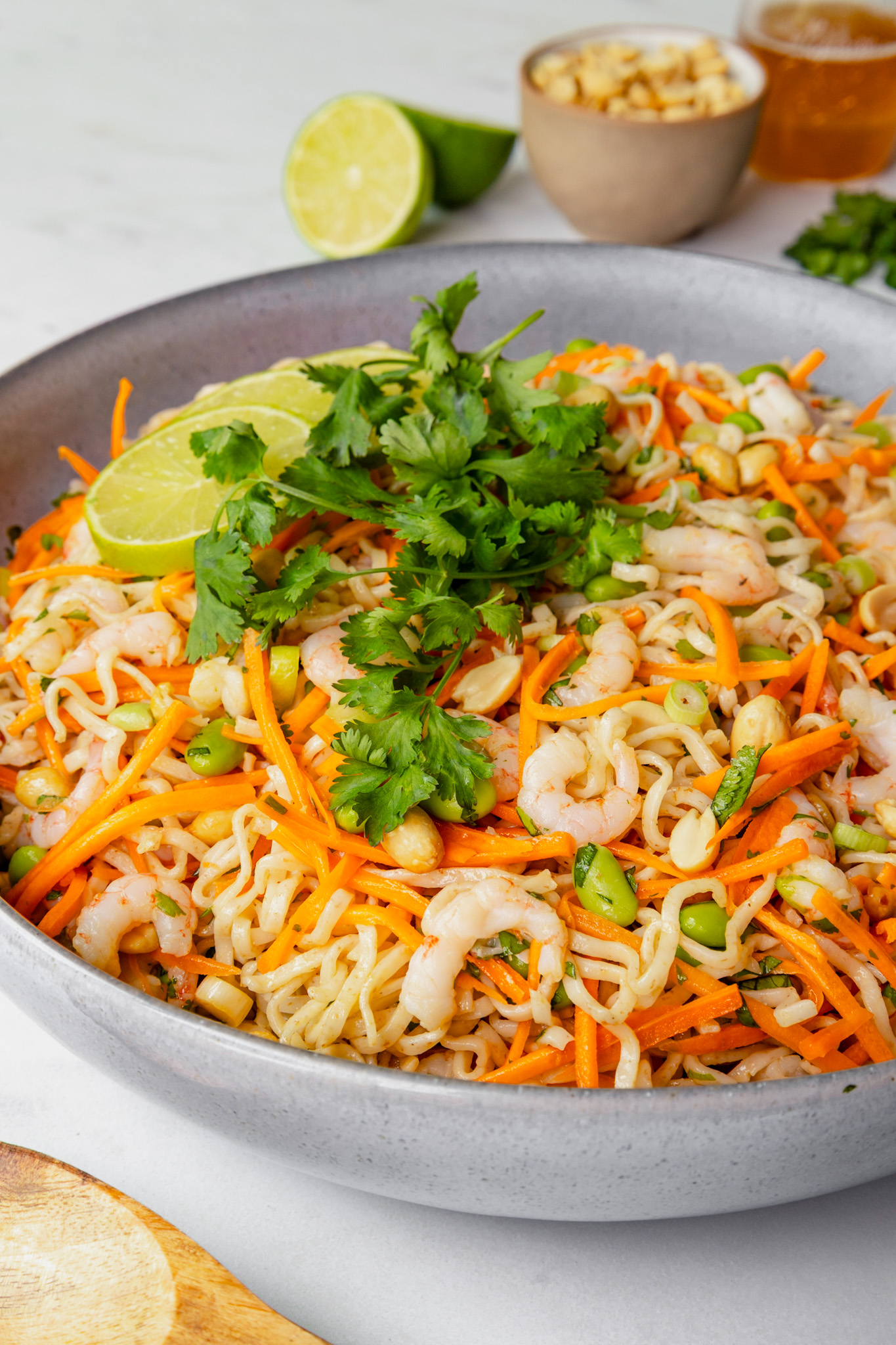 Asian Prawn Noodle Salad with julienne grated carrot