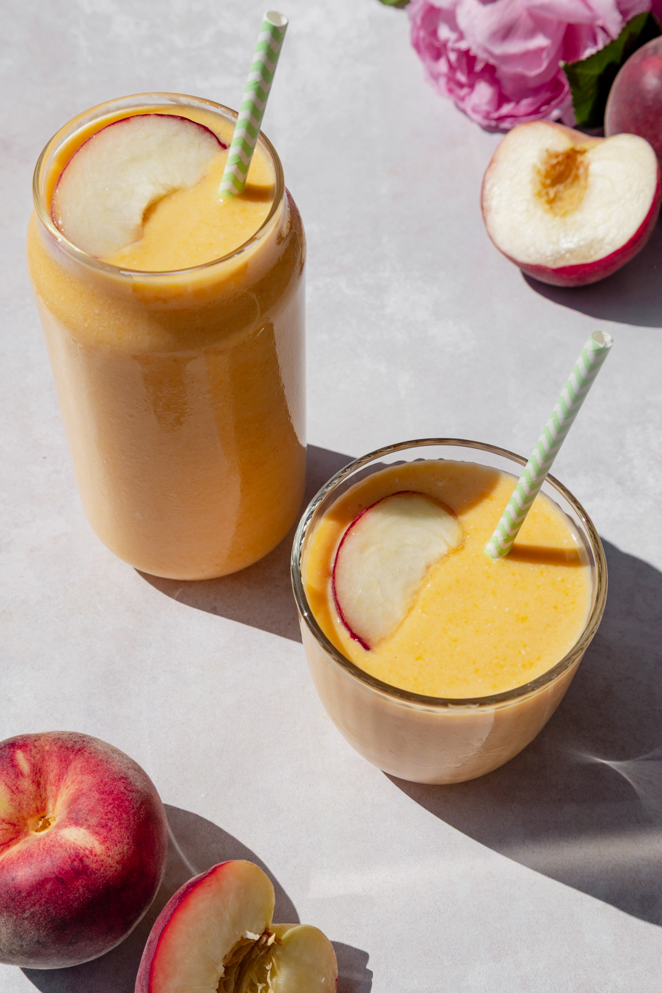Peach Cottage Cheese Smoothie showing one adult serving and one child serving