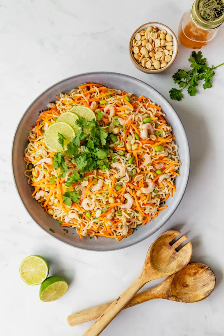 Thai Prawn Noodle Salad with peanuts and coriander