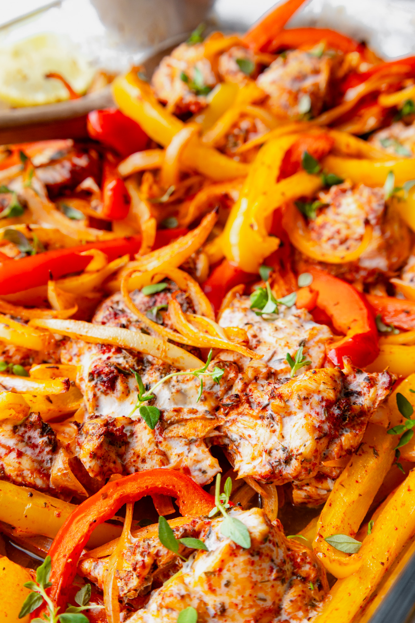 Cajun chicken pitta or pita - chicken, peppers and onions oven baked