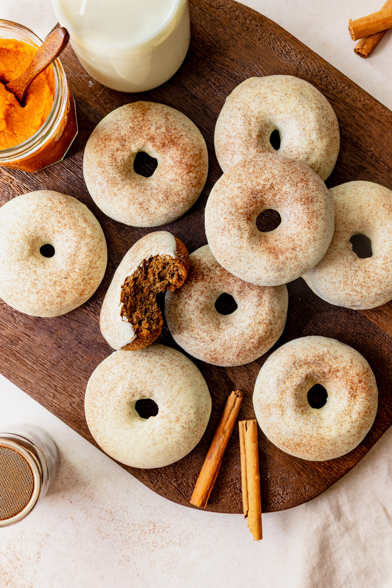 Pumpkin Spice Doughnuts topped with white chocolate