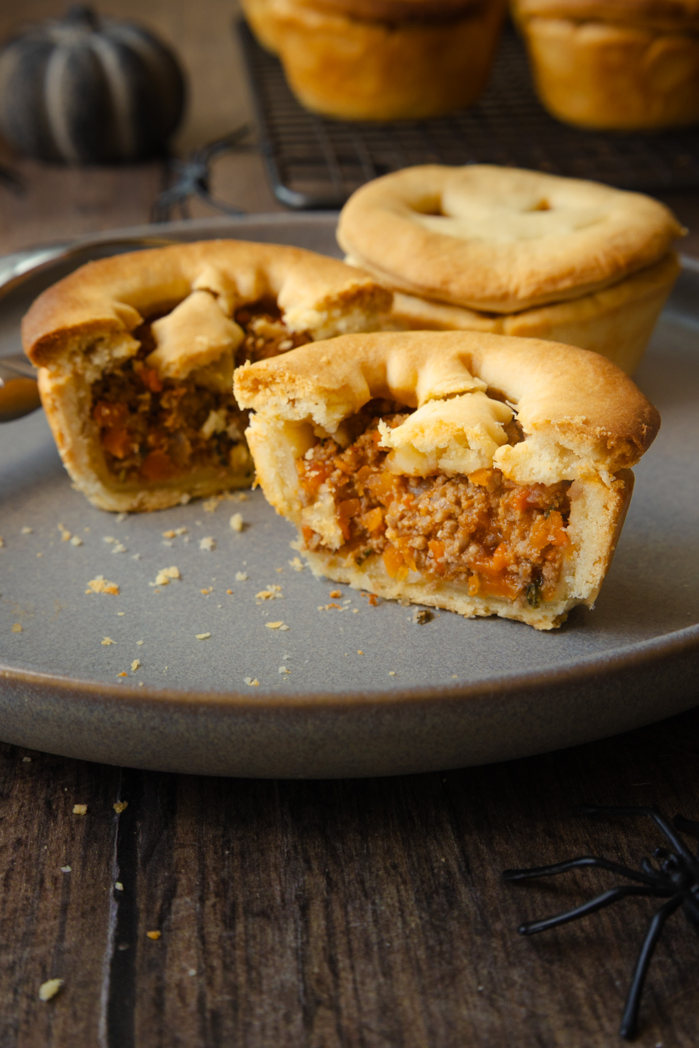 Savoury Mini Halloween Pies - halloween hand pies - sliced in half