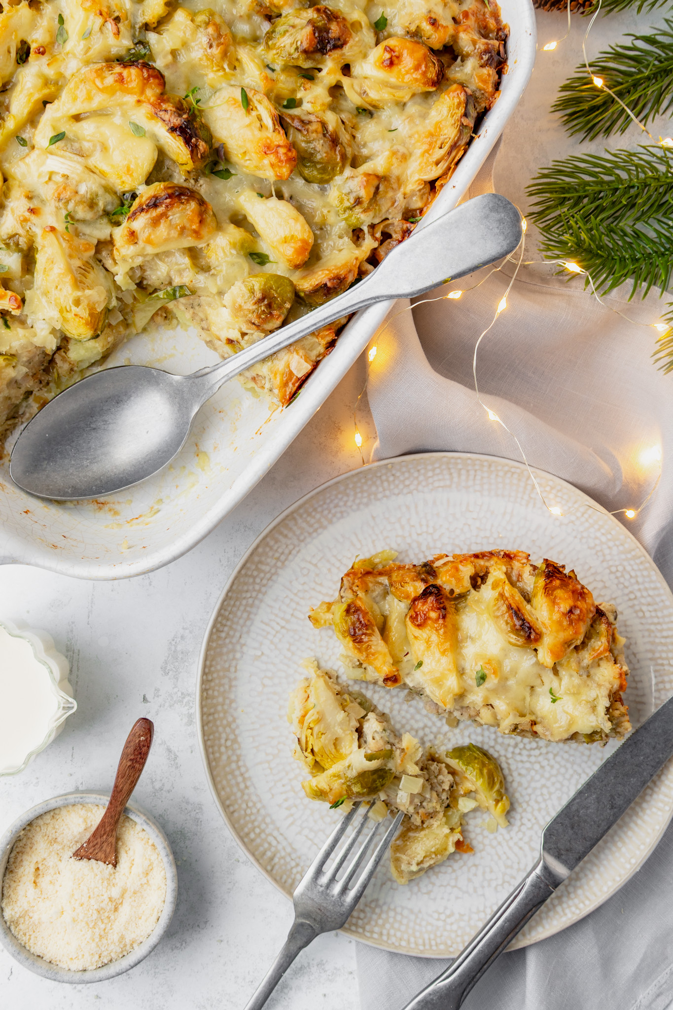 Sausage Stuffing Potato Bake - christmas side dish - dished up portion