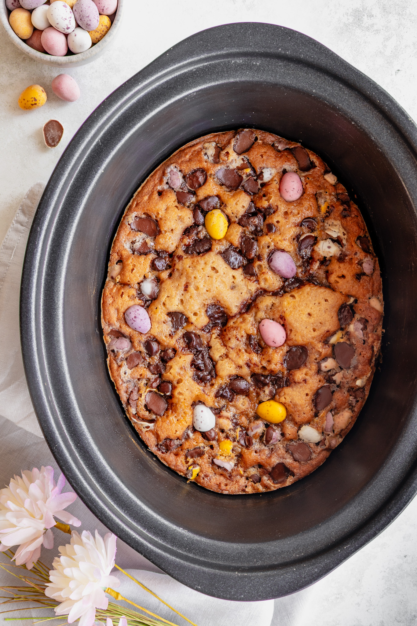 Mini Egg Slow Cooker Pudding - Easter pudding recipe