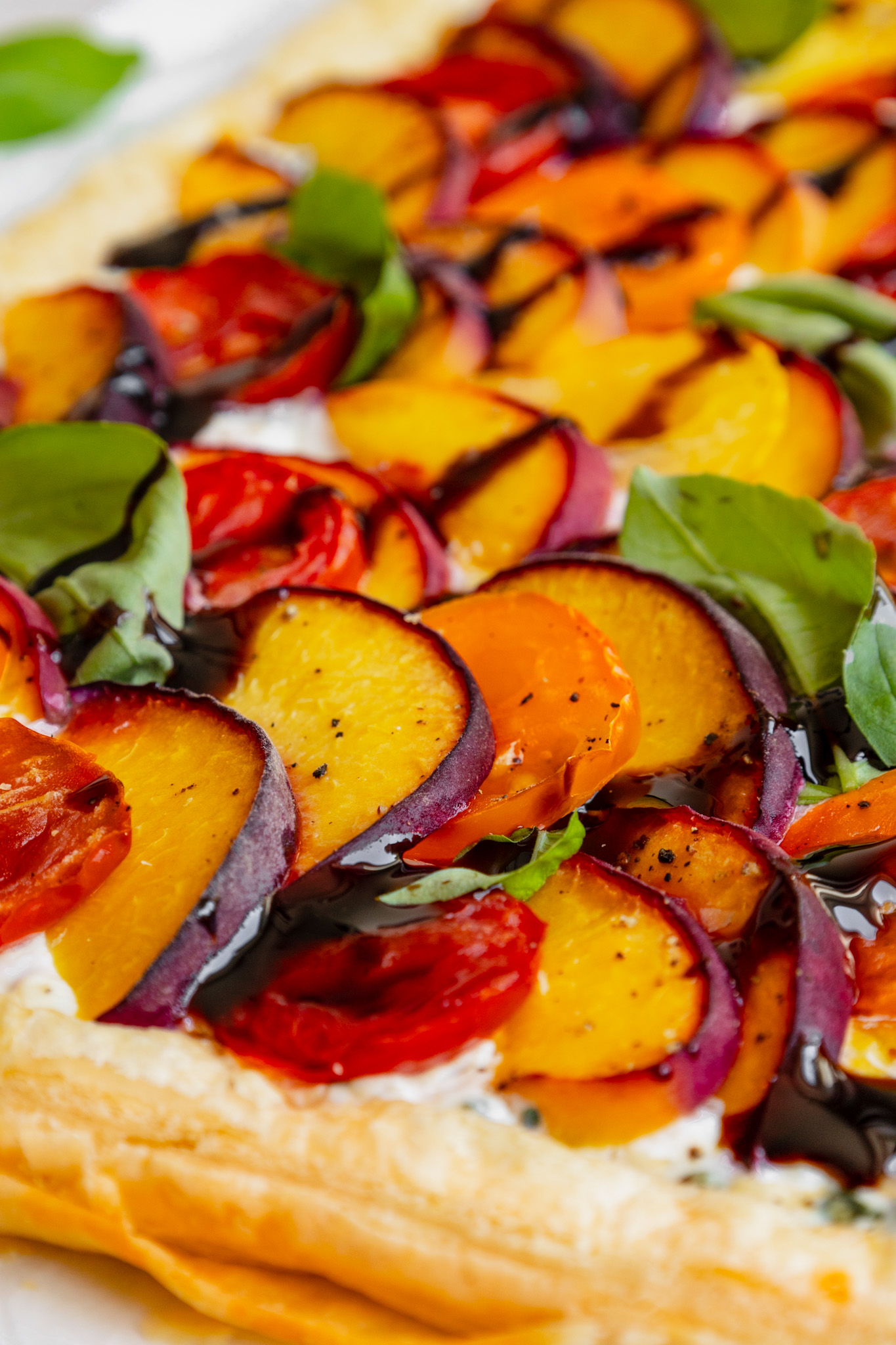 Peach tomato and ricotta tart